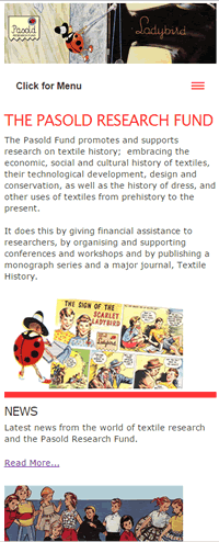 screenshot of the Pasold website as it seen on a narrower screen.